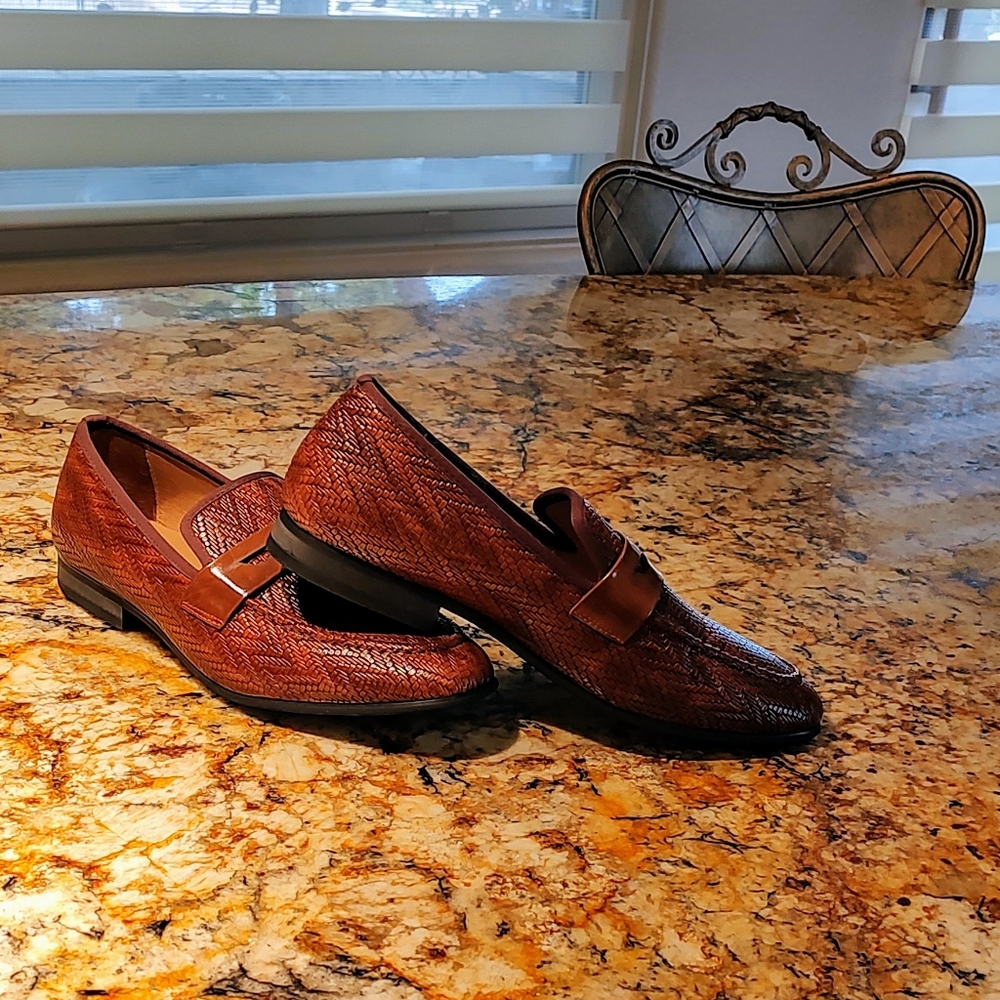 Men's Meijiana brown weave design loafers, size 12 preowned, very good condition - Picture 5 of 15